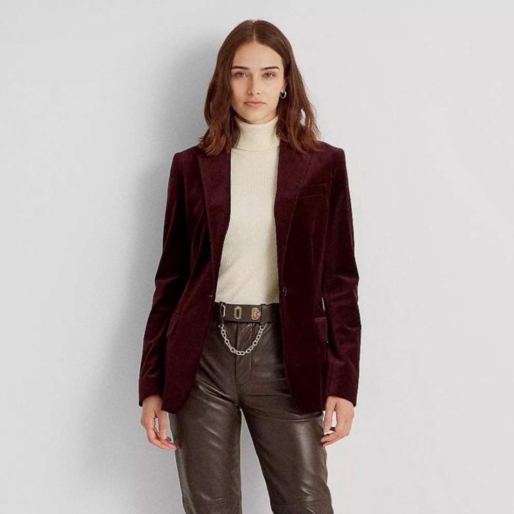 Ralph Lauren Velvet One-Button Blazer Pino Noir Burgundy size 6 NWT